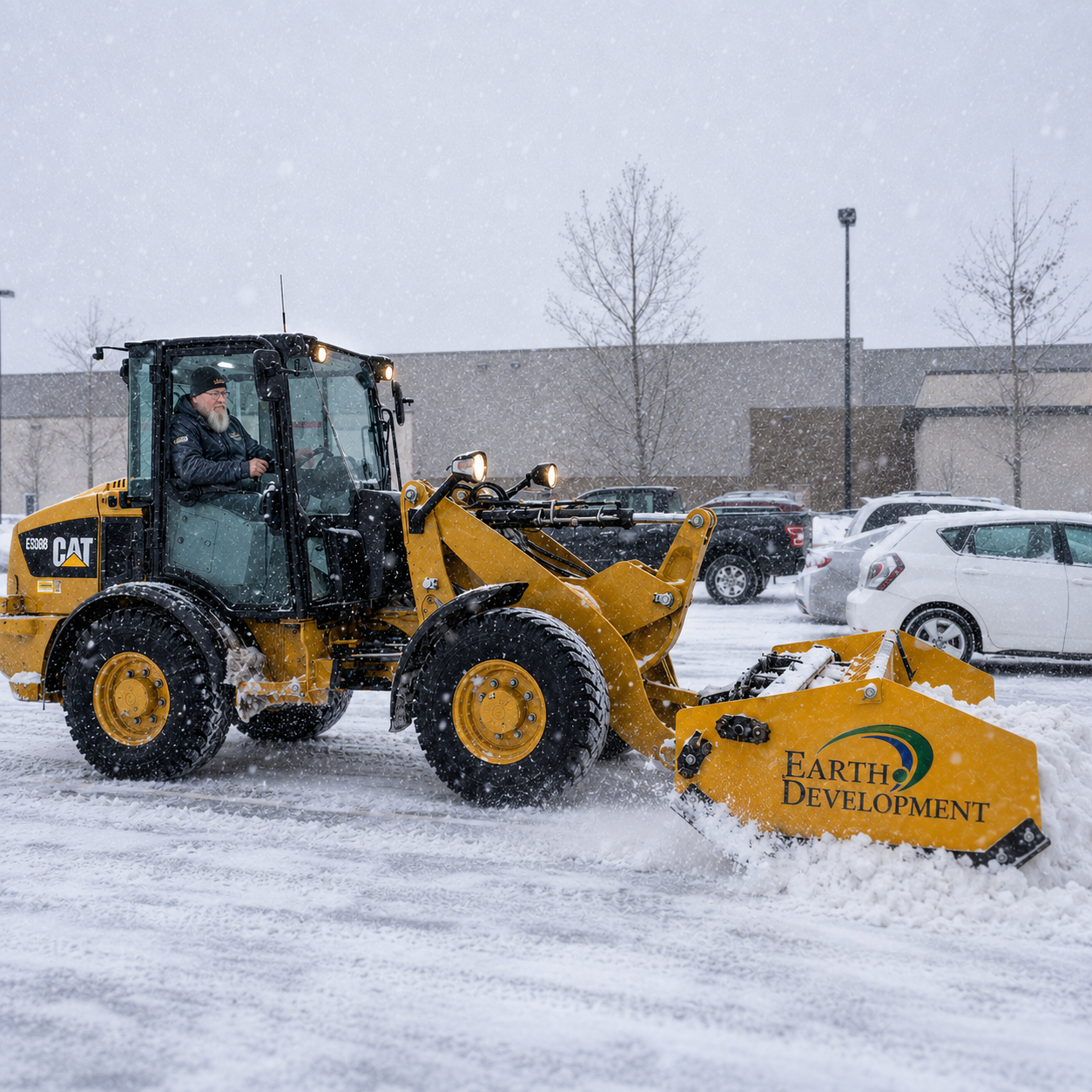 Commercial snow and ice removal in progress